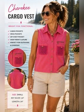 Vintage Cherokee Pink Utility Vest | Fishing Safari Cargo Vest | Barbiecore, S